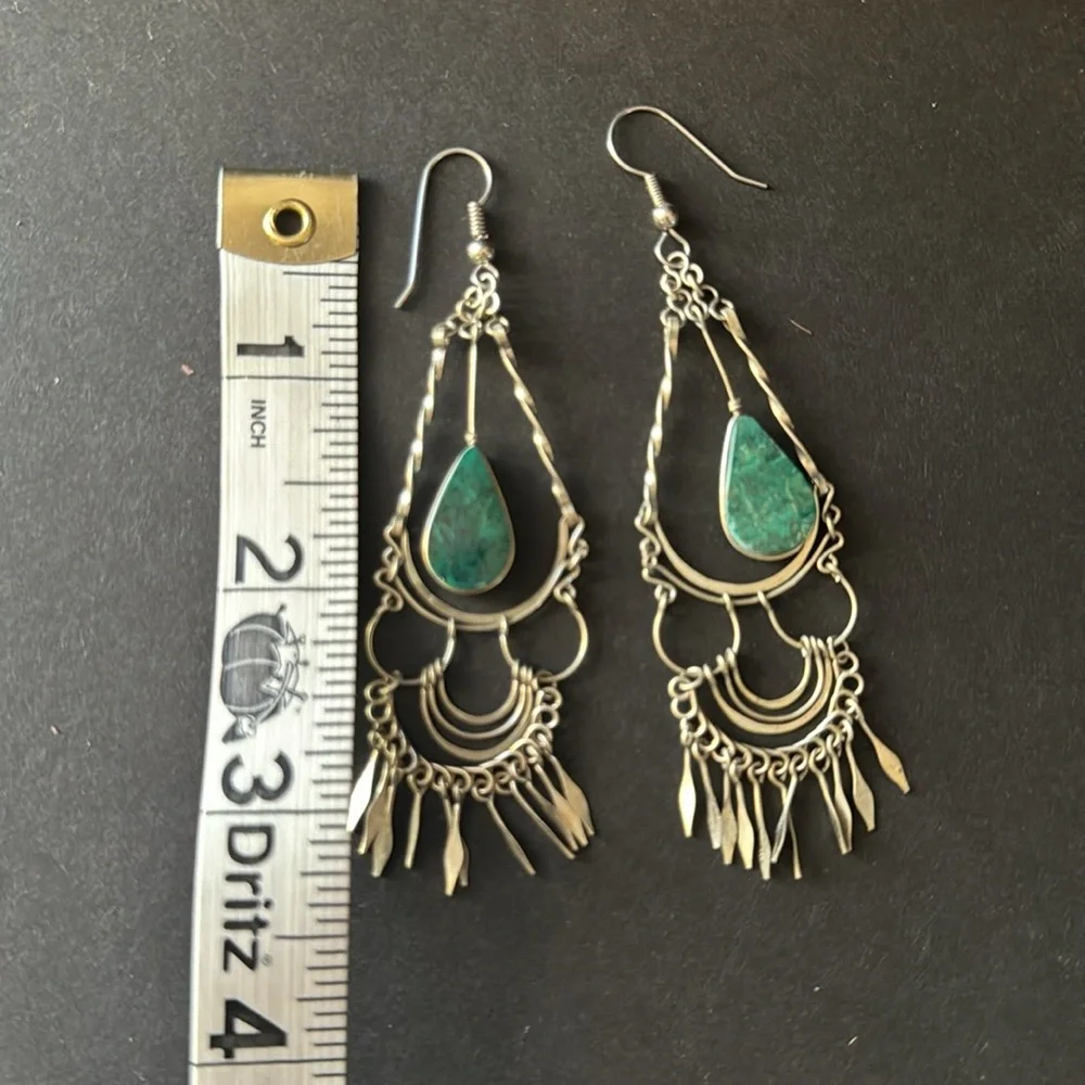Peruvian Wire Work Earrings with Turquoise Stone_10